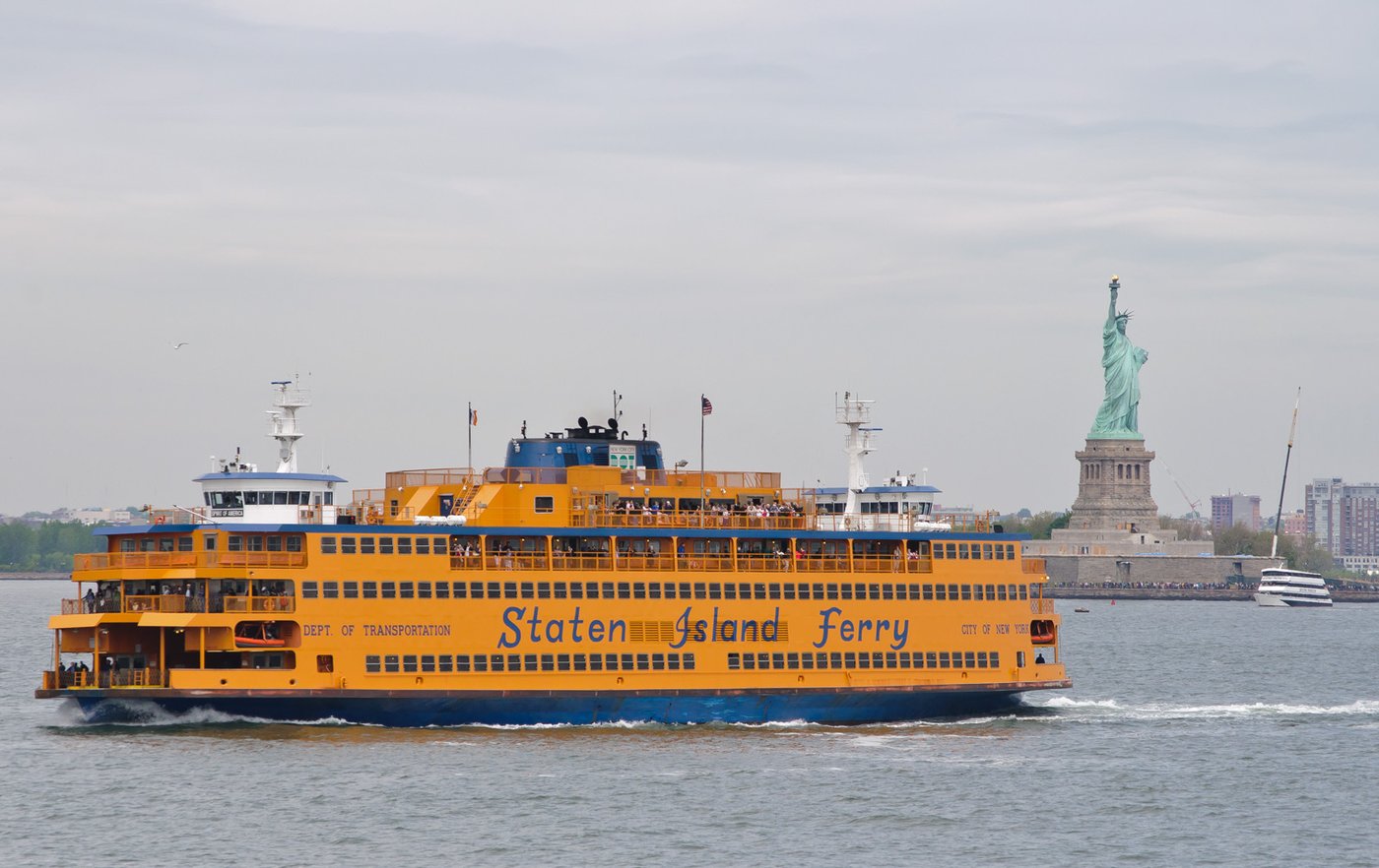 The orange Staten Island Ferry on the harbor